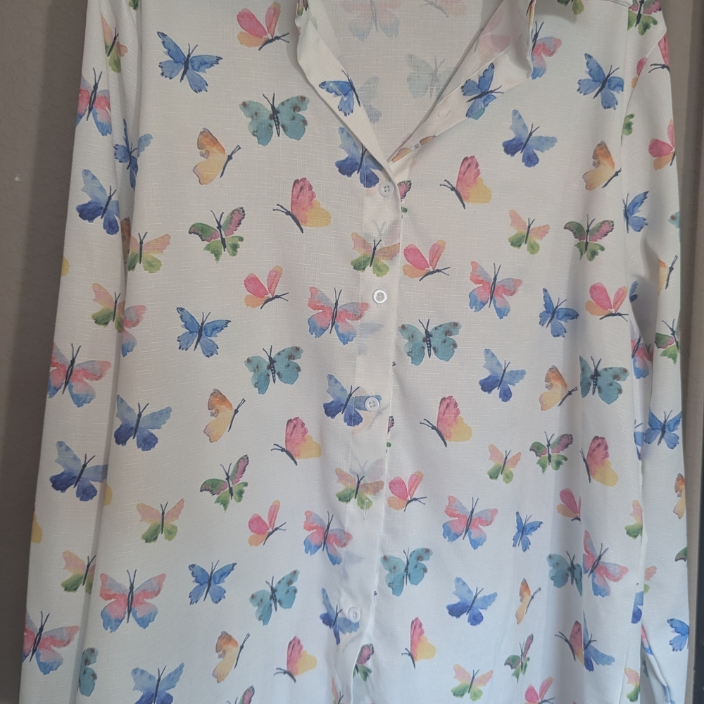 Butterfly Print Button-Up Shirt